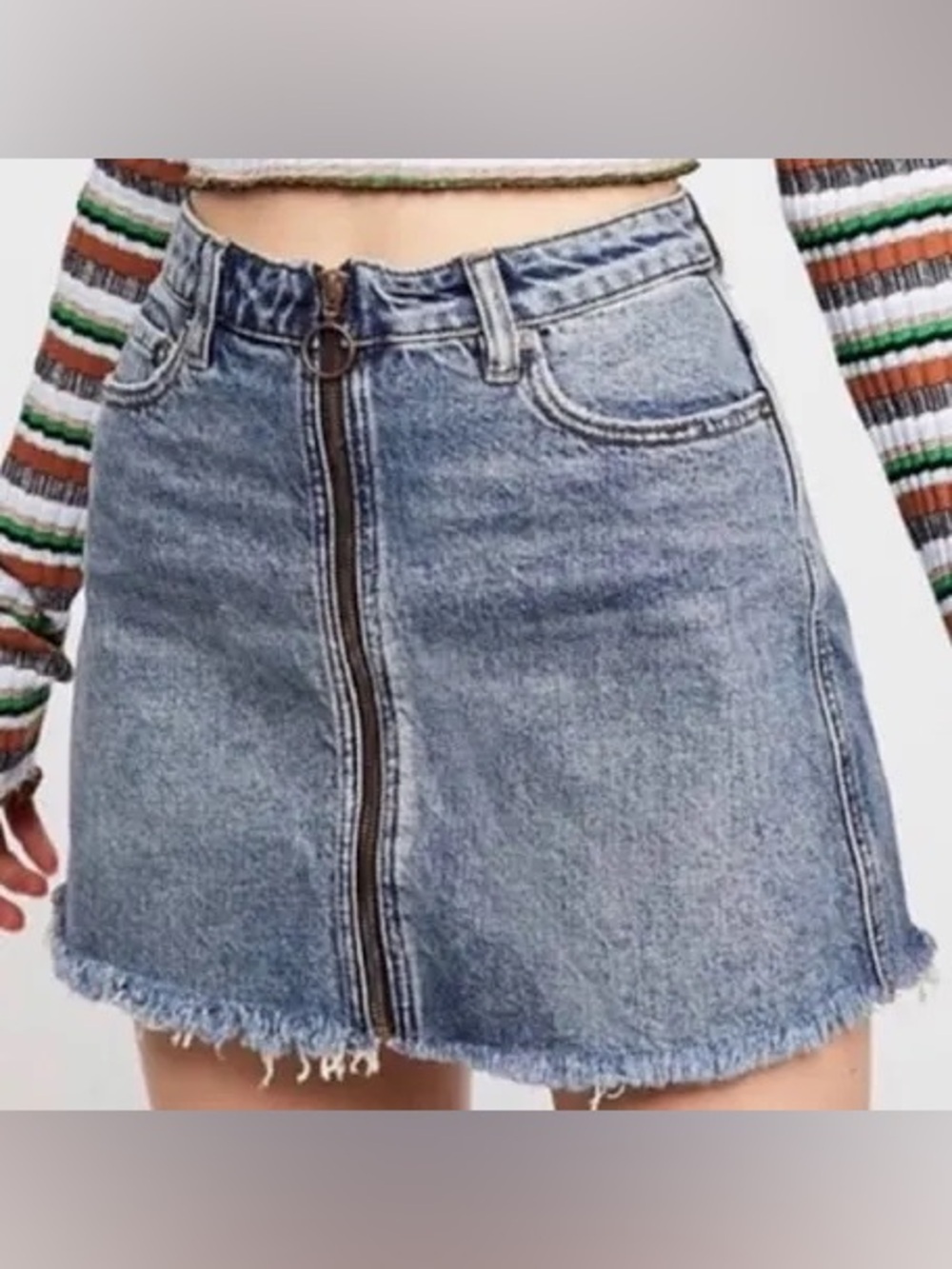 We The Free Zip It Up Denim Mini Skirt 28 Raw Hem 100% Cotton
